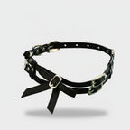 Black Leather Studded Choker Ring Set