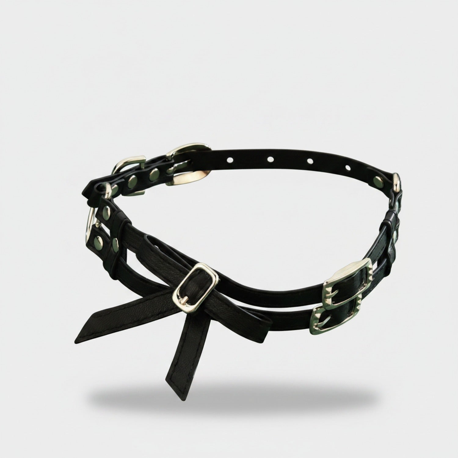 Black Leather Studded Choker Ring Set
