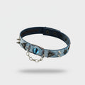 Blue Leather Choker With Spikes And Cat Eye Charm