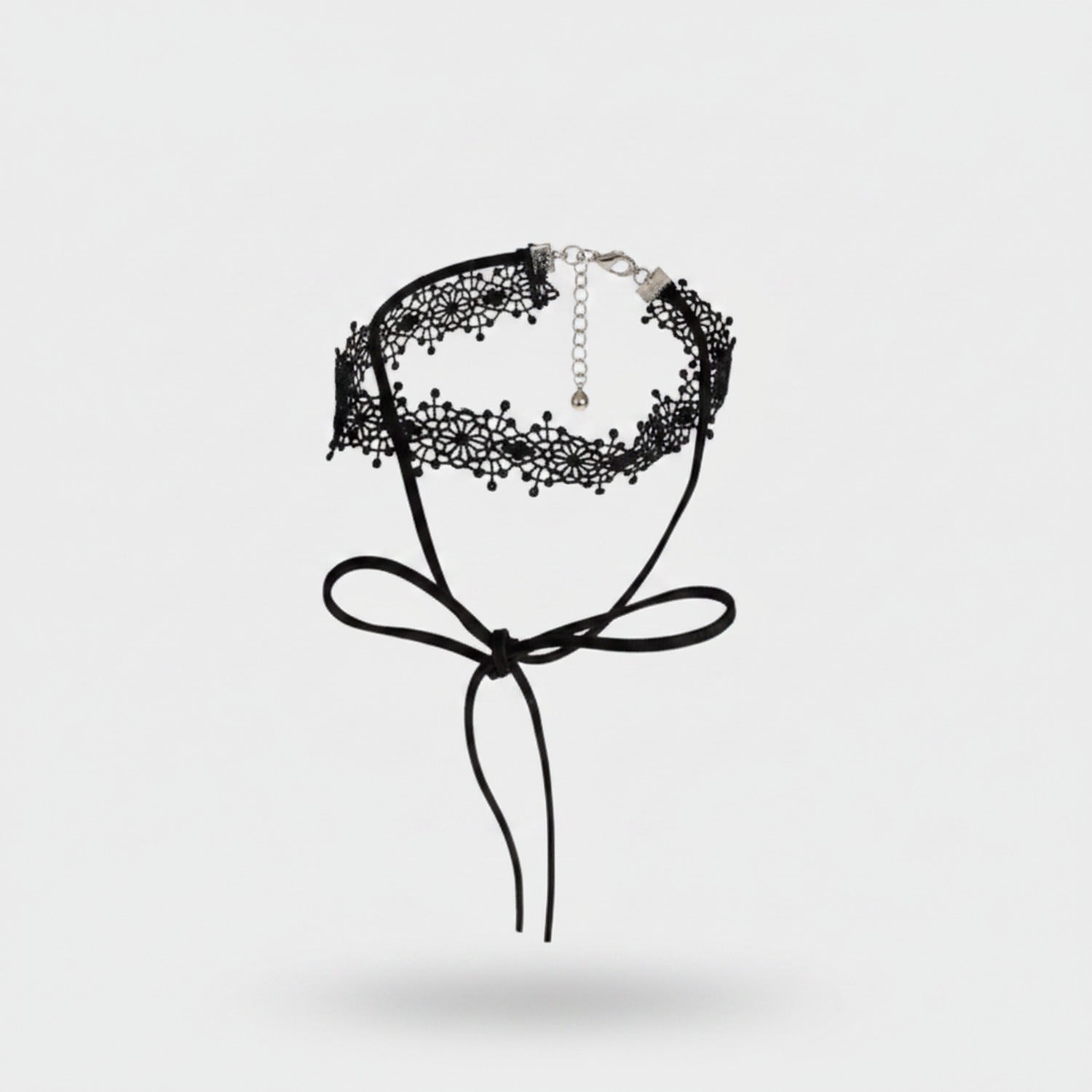 Black Lace Choker Ring Set With Ribbon Tie