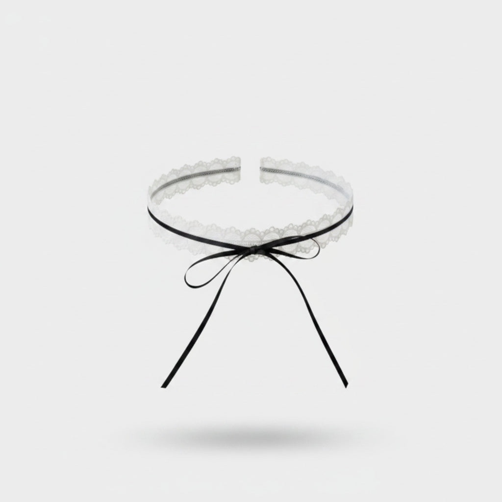 Lace Choker Ring Set With Black Bow