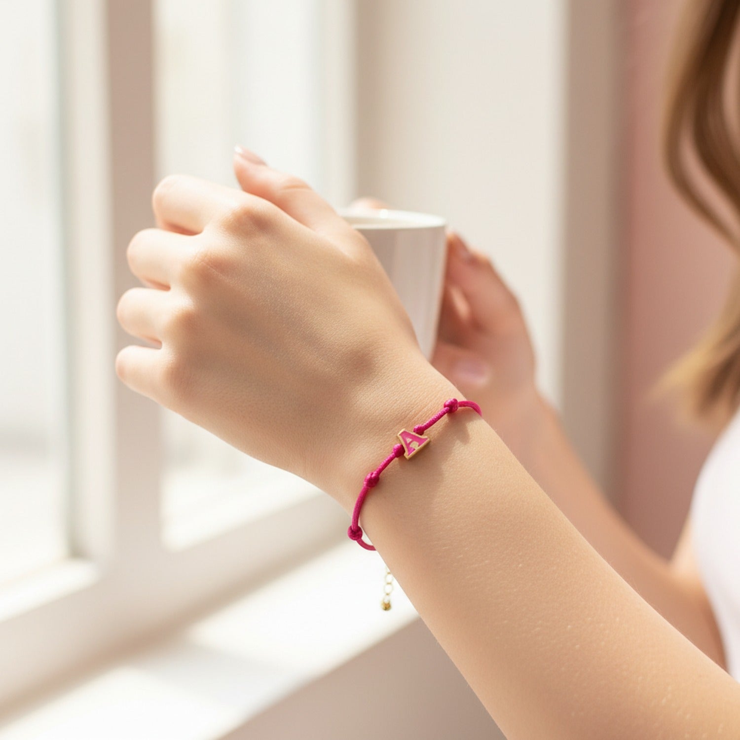 Hot Pink Cord Letter Charm Bracelet