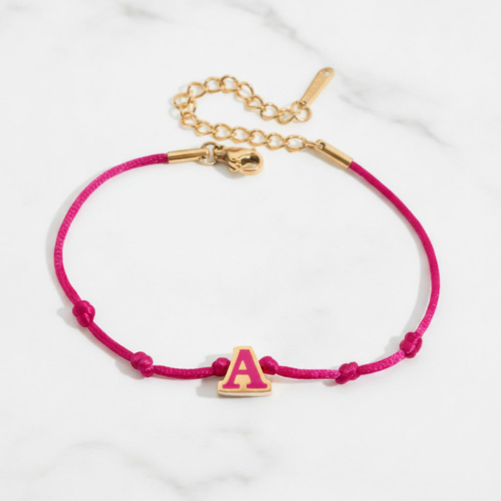 Hot Cord Letter Charm Bracelet - Hot Pink Letter A – jewelry (view 2)