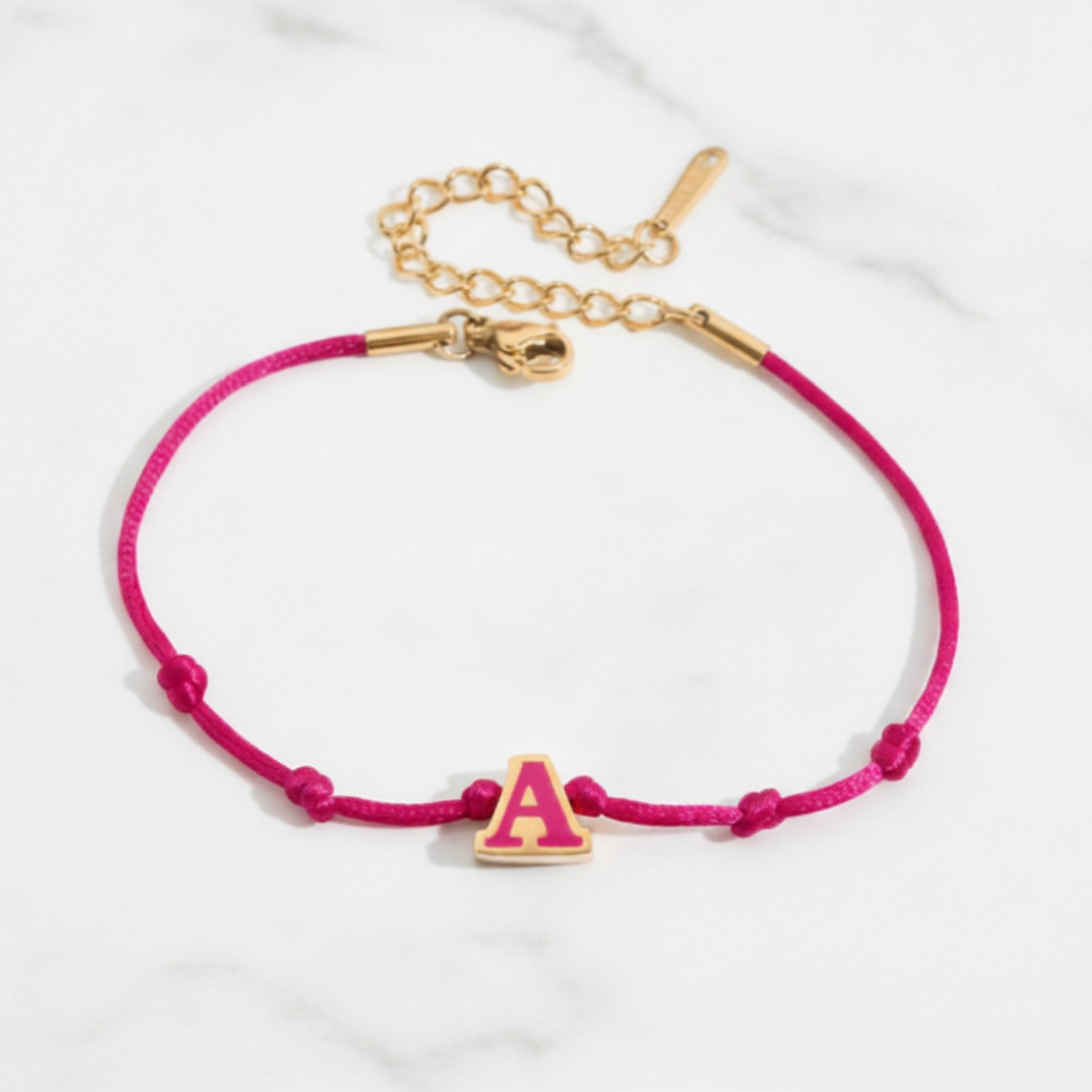 Hot Cord Letter Charm Bracelet - Hot Pink Letter A – jewelry (view 2)