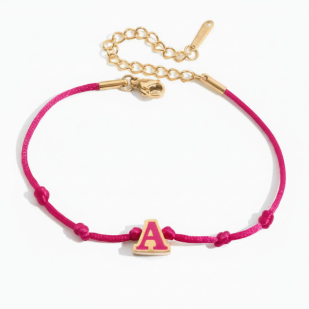 Hot Cord Letter Charm Bracelet - Hot Pink Letter A – jewelry (view 1)