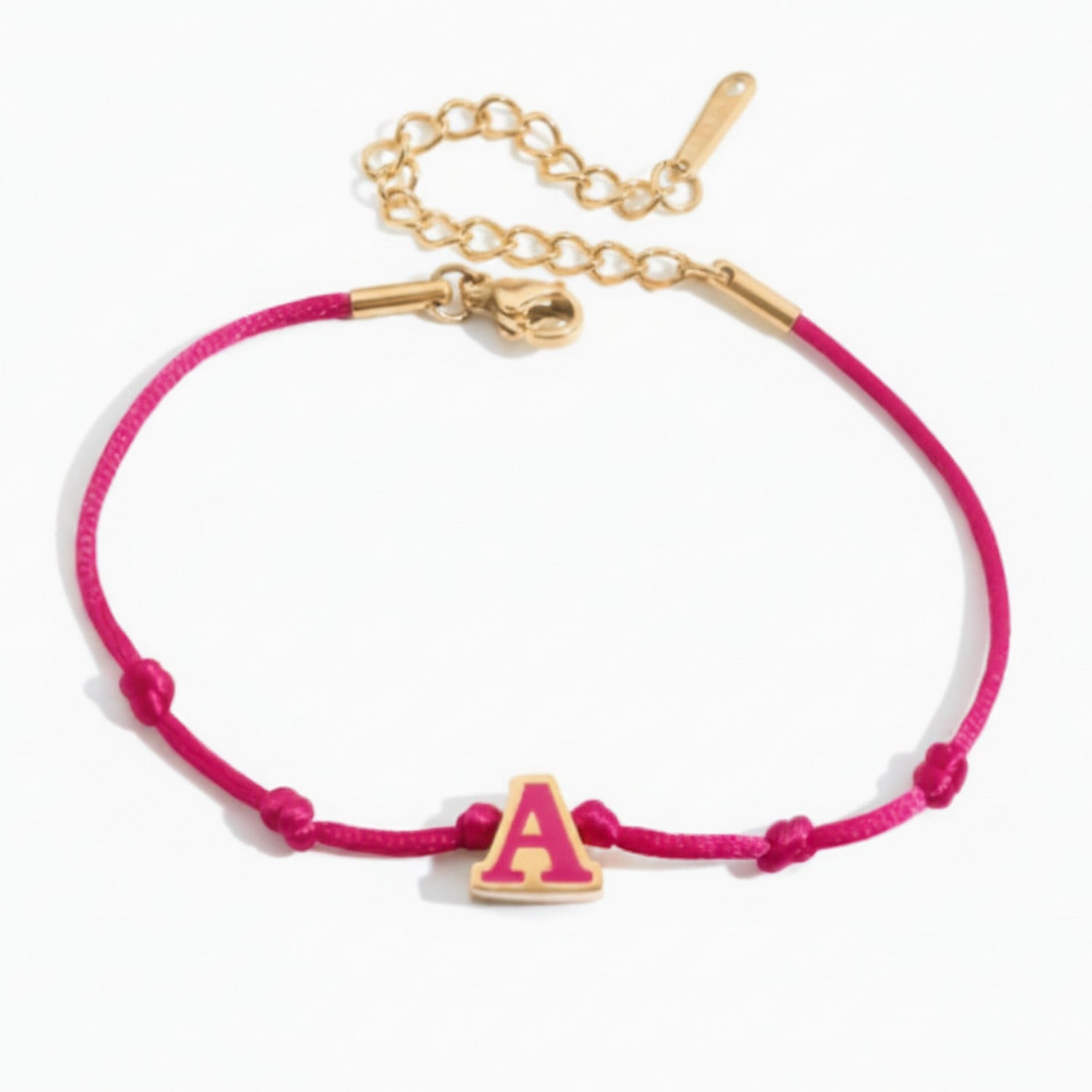 Hot Cord Letter Charm Bracelet - Hot Pink Letter A – jewelry (view 1)