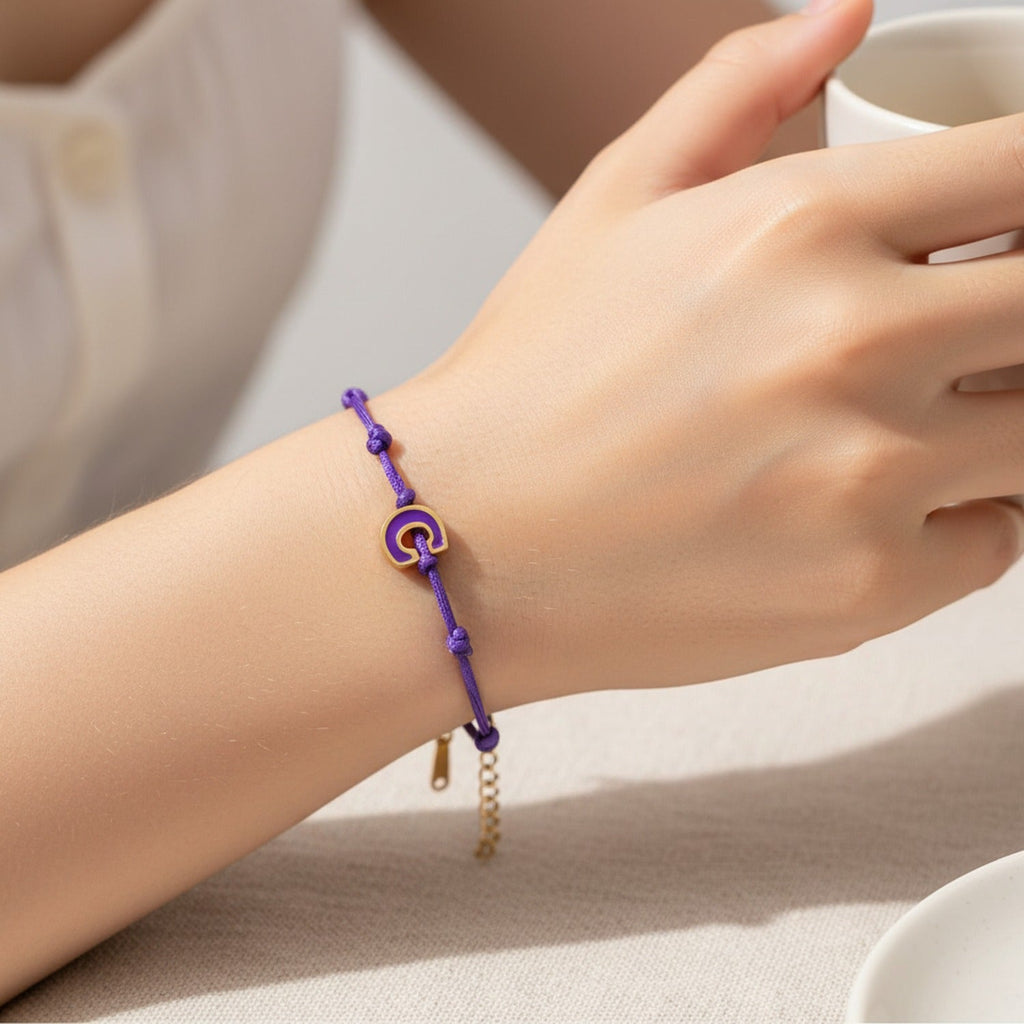Hot Cord Letter Charm Bracelet - Purple Gold C – jewelry (view 2)
