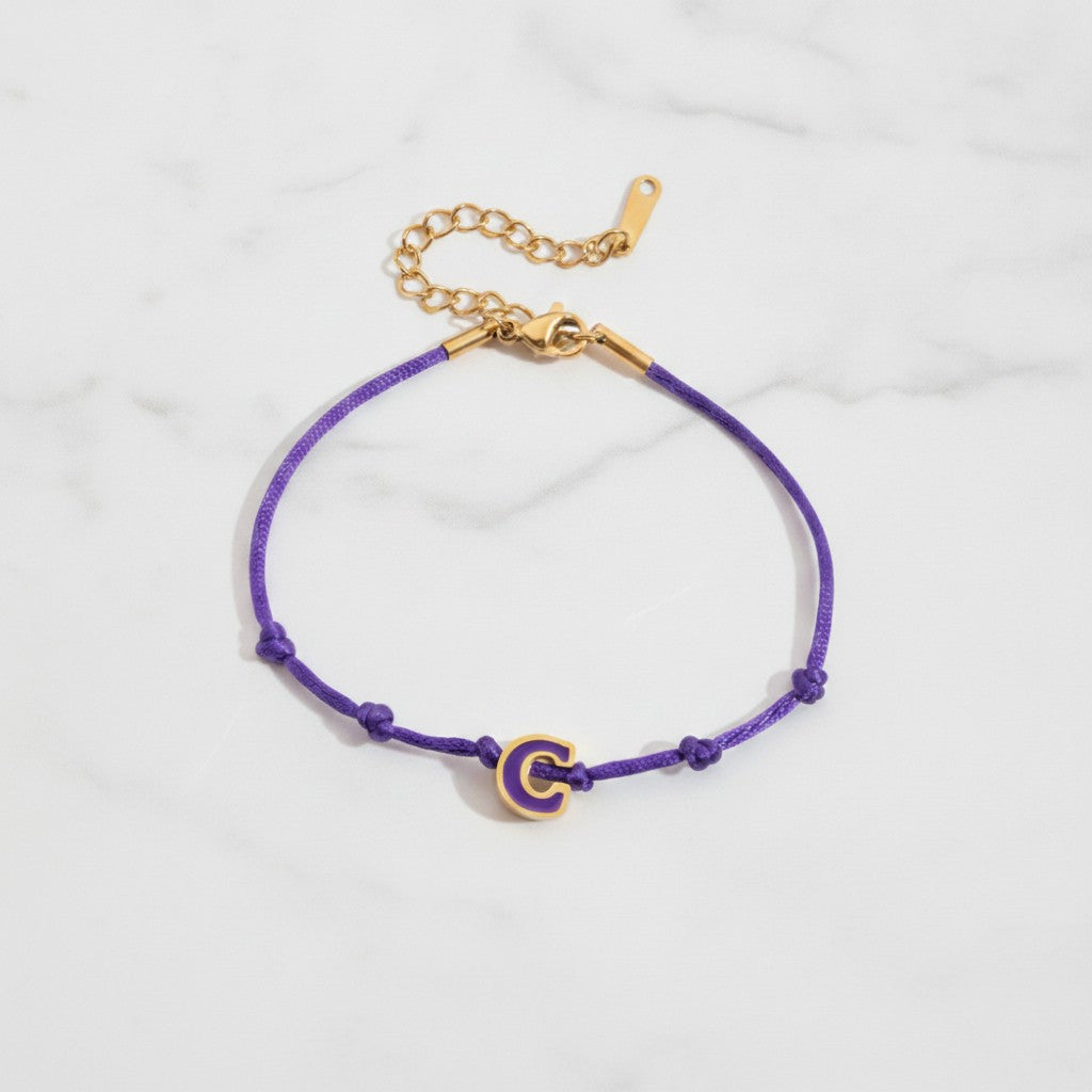 Hot Cord Letter Charm Bracelet - Purple Gold C – jewelry (view 3)