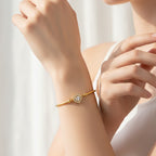 Gold Heart Rhinestone Bangle Bracelet With Chain