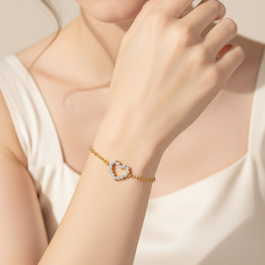 Gold Heart Rhinestone Chain Bracelet