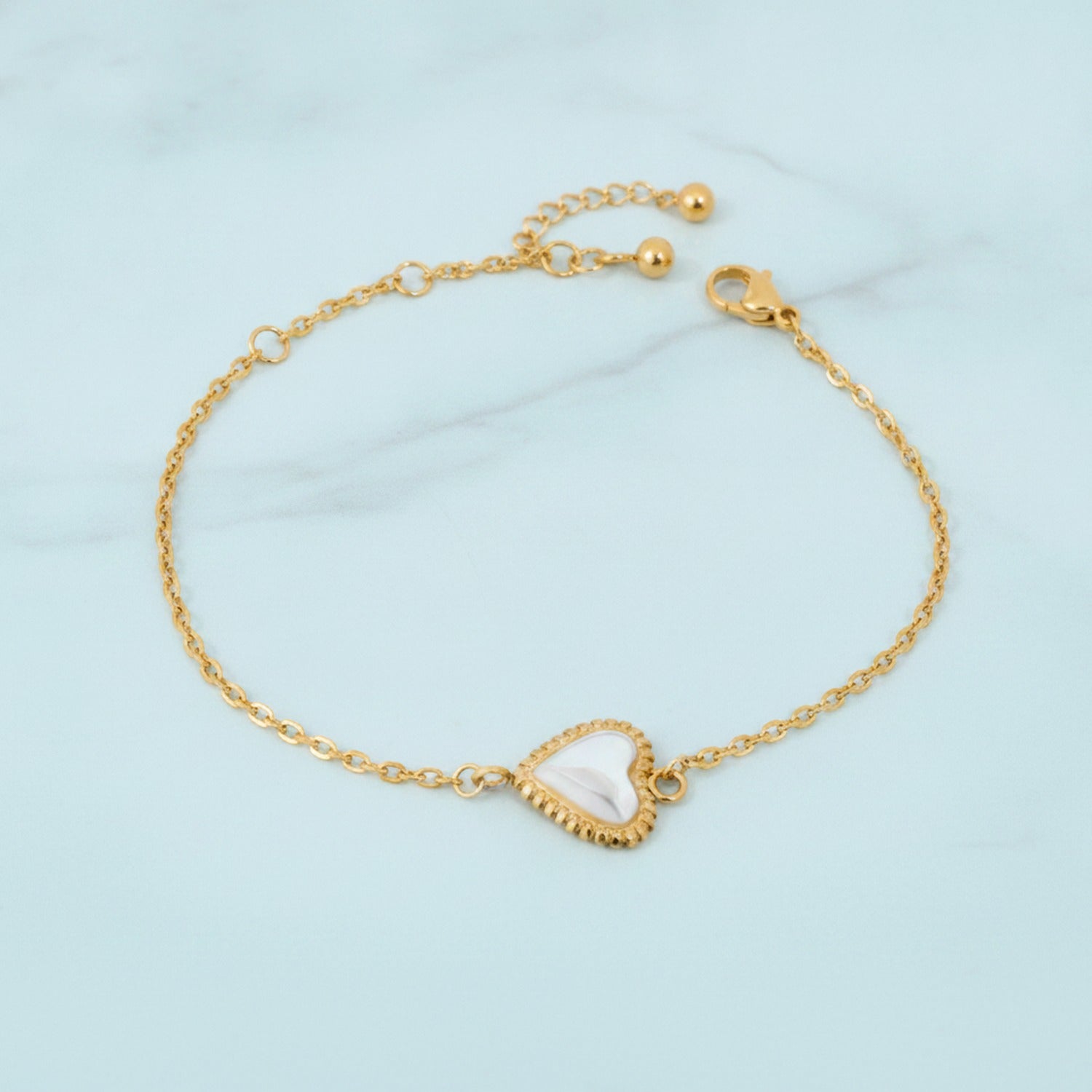 Gold Heart Shell Charm Bracelet
