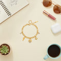 Chain Charm Bracelet With Heart & Key Charms - Gold Crystal Heart