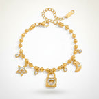 Dainty Gold Star Moon Lock Charm Bracelet – jewelry (view 1)
