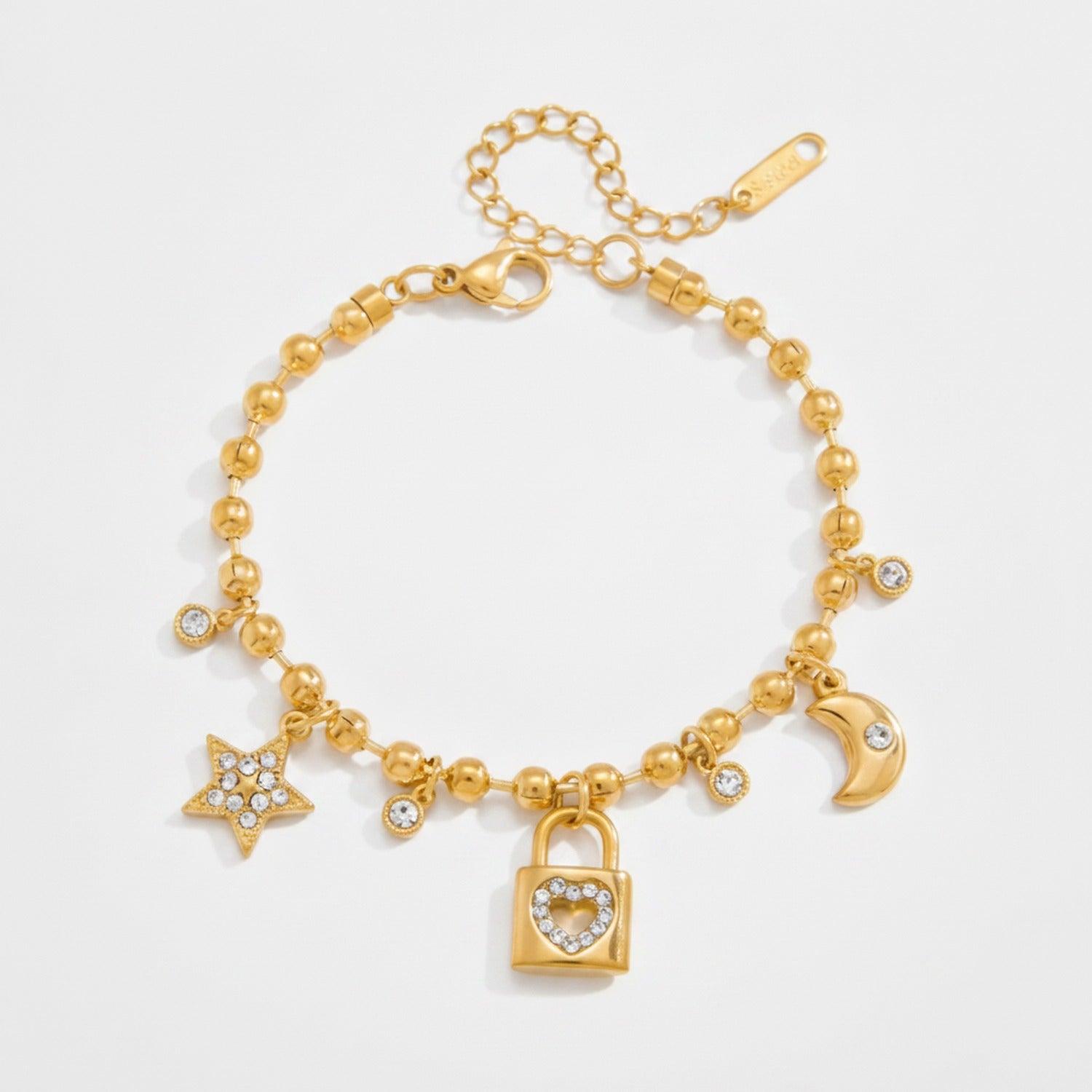 Chain Charm Bracelet With Heart & Key Charms - Gold Charm Bracelet