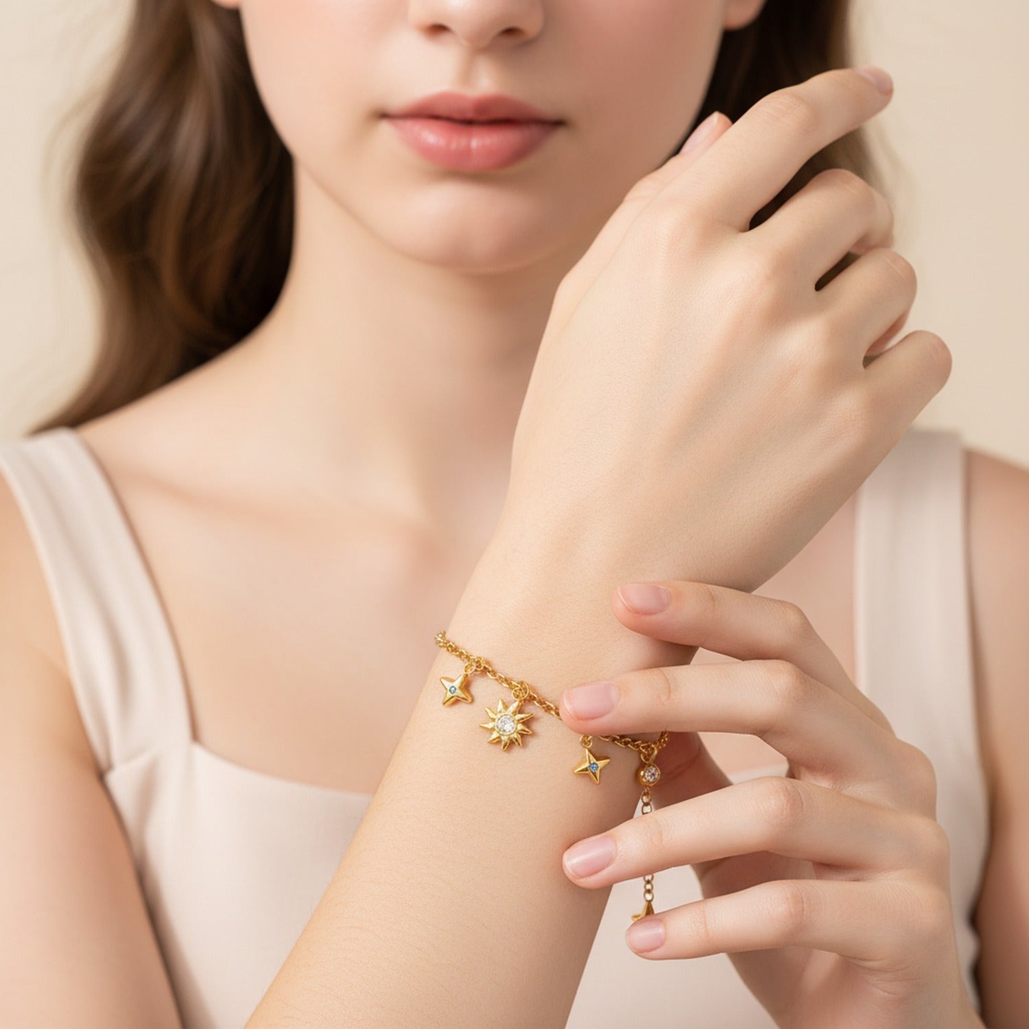Star Charm Bracelet With Crystals - Gold Star Crystal