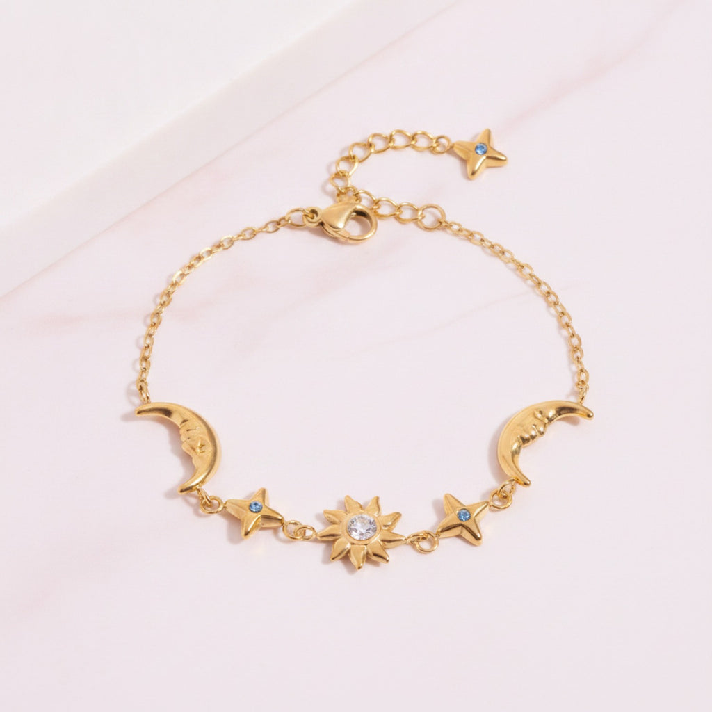 Star Charm Bracelet With Crystals - Gold Moon & Star – jewelry (view 2)
