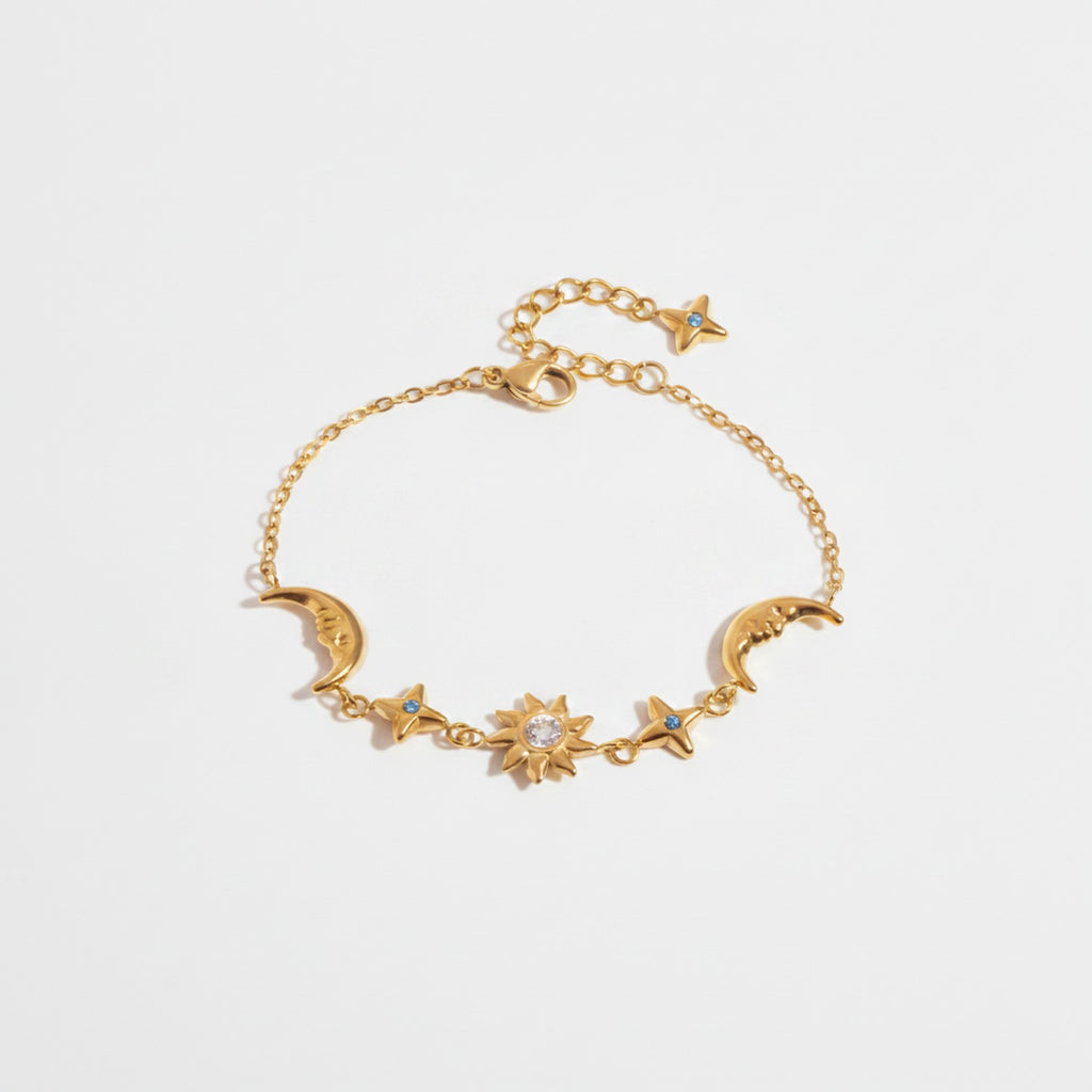 Star Charm Bracelet With Crystals - Gold Moon & Star – jewelry (view 1)