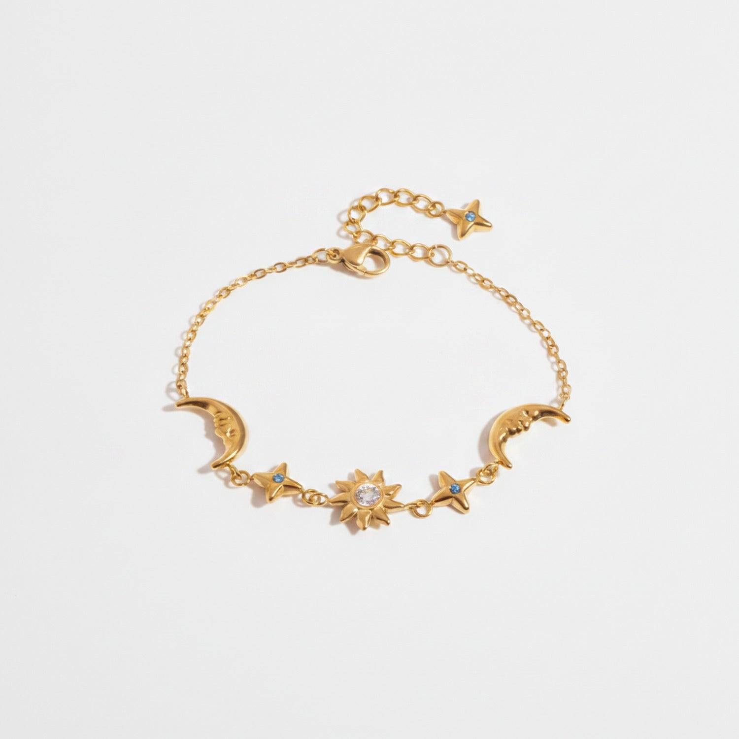 Star Charm Bracelet With Crystals - Gold Moon & Star