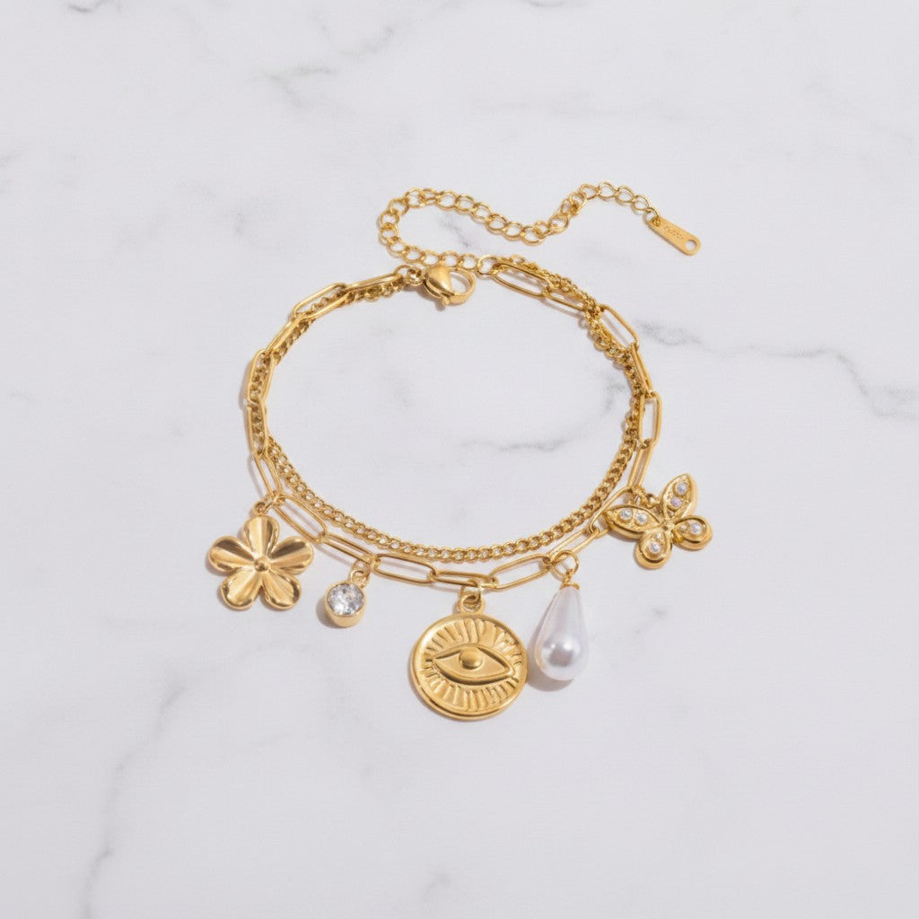 Chain Bracelet With Pearl Charm Charms - Gold Pearl Charm – jewelry (view 2)
