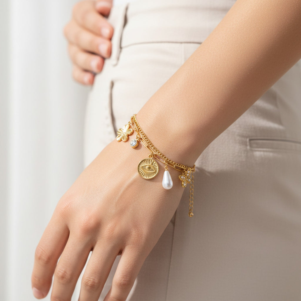Chain Bracelet With Pearl Charm Charms - Gold Pearl Charm – jewelry (view 3)