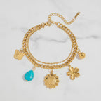 Chain Bracelet With Pearl Charm Charms - Gold Turquoise Charm – jewelry (view 2)