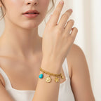 Chain Bracelet With Pearl Charm Charms - Gold Turquoise Charm – jewelry (view 3)