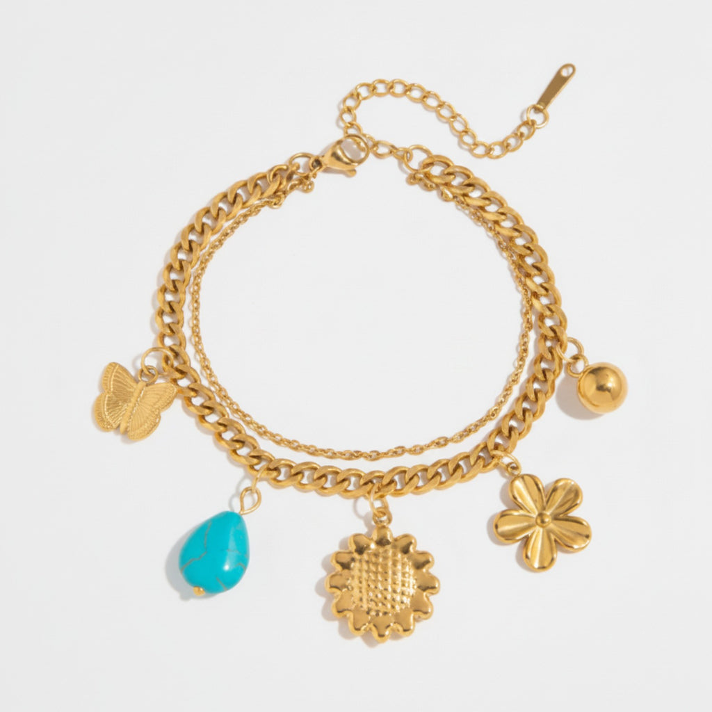 Chain Bracelet With Pearl Charm Charms - Gold Turquoise Charm – jewelry (view 1)