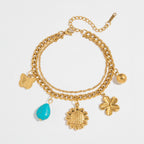 Chain Bracelet With Pearl Charm Charms - Gold Turquoise Charm – jewelry (view 1)