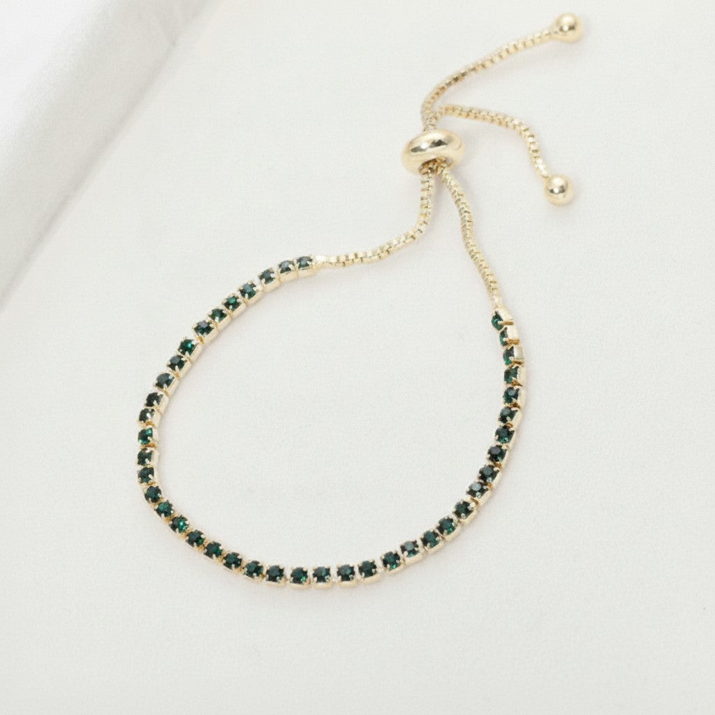 Cubic Zirconia Adjustable Tennis Bracelet - Gold Green Crystal – jewelry (view 2)