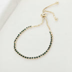 Cubic Zirconia Adjustable Tennis Bracelet - Gold Green Crystal – jewelry (view 2)