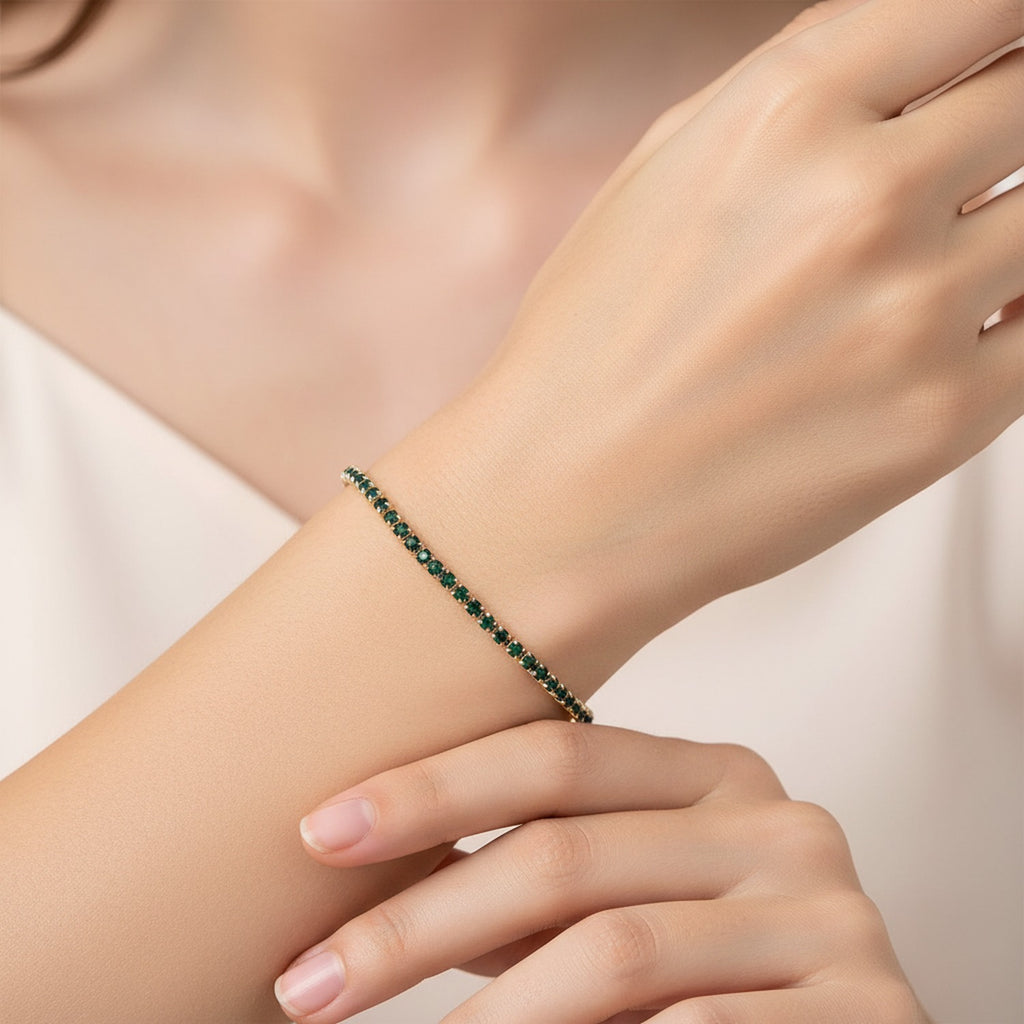 Cubic Zirconia Adjustable Tennis Bracelet - Gold Green Crystal – jewelry (view 3)