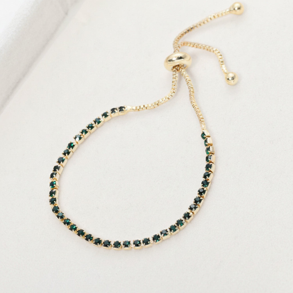Cubic Zirconia Adjustable Tennis Bracelet - Gold Green Crystal – jewelry (view 1)