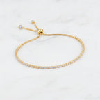 Cubic Zirconia Adjustable Tennis Bracelet - Gold White Diamond – jewelry (view 2)