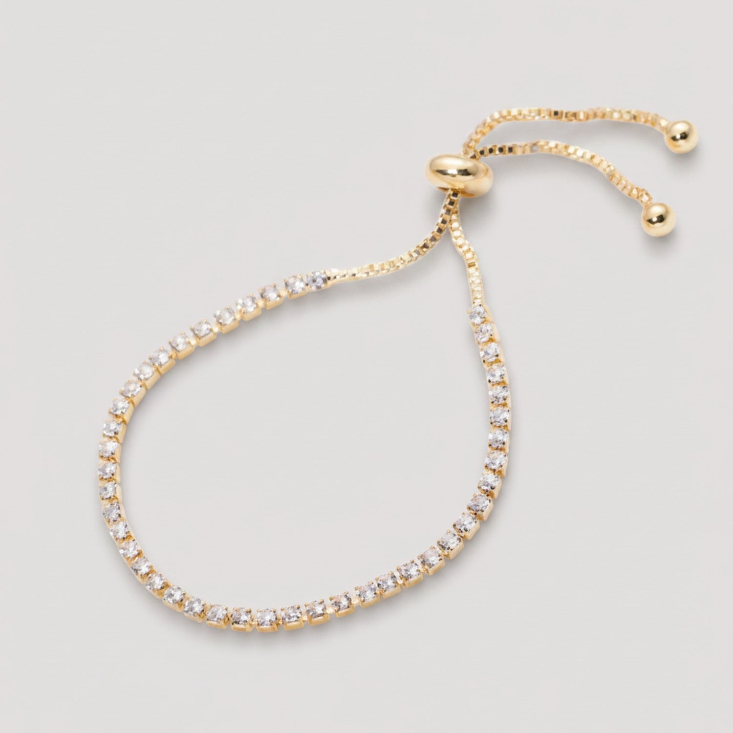 Cubic Zirconia Adjustable Tennis Bracelet - Gold White Diamond