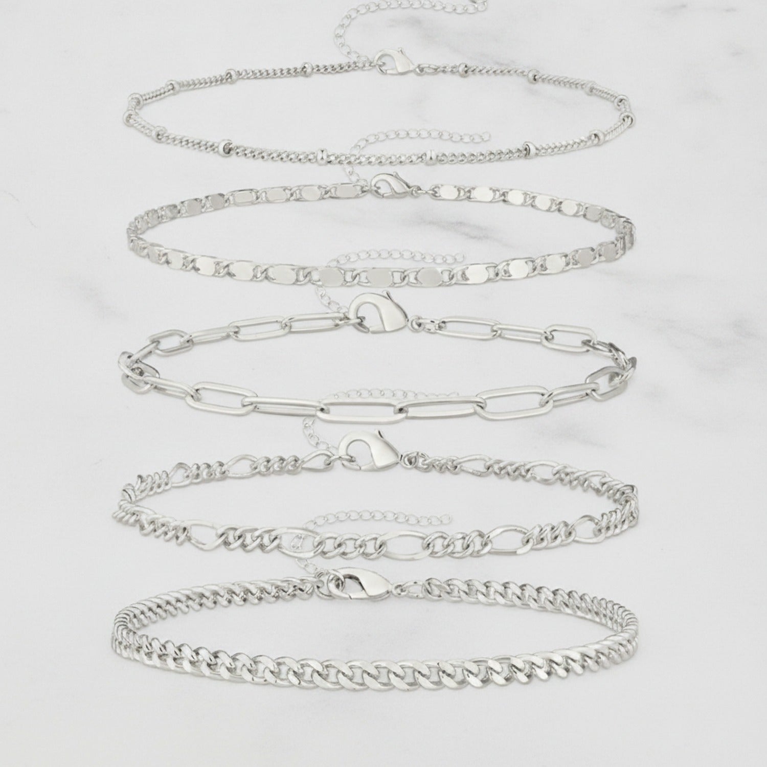 Silver Chain Link Bracelet Set Six Piece