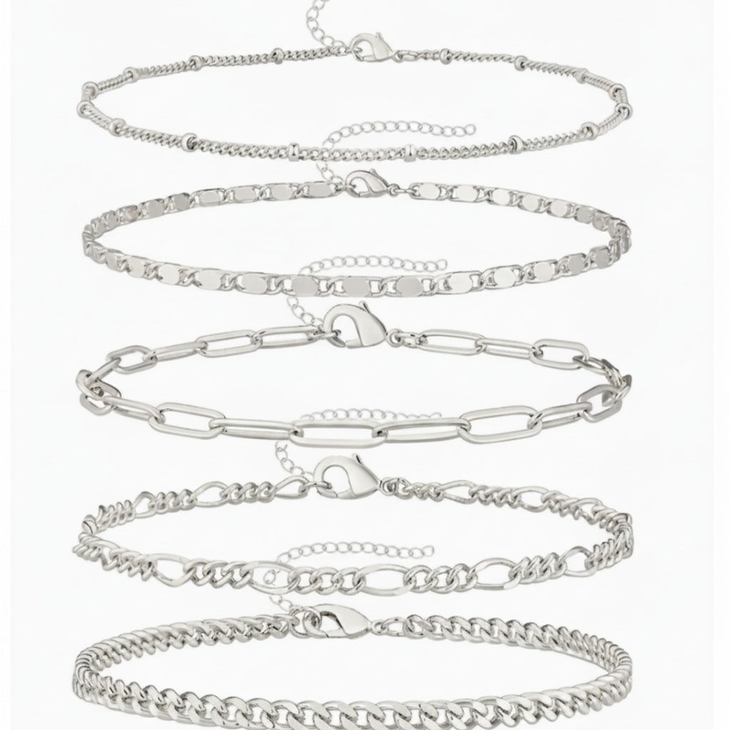 Silver Chain Link Bracelet Set Six Piece – jewelry (view 1)