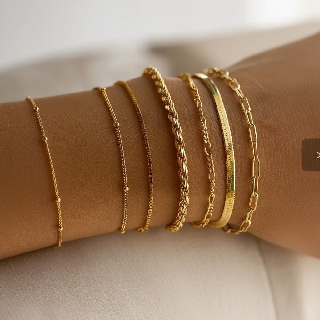 Gold Chain Link Bangle Bracelet Set