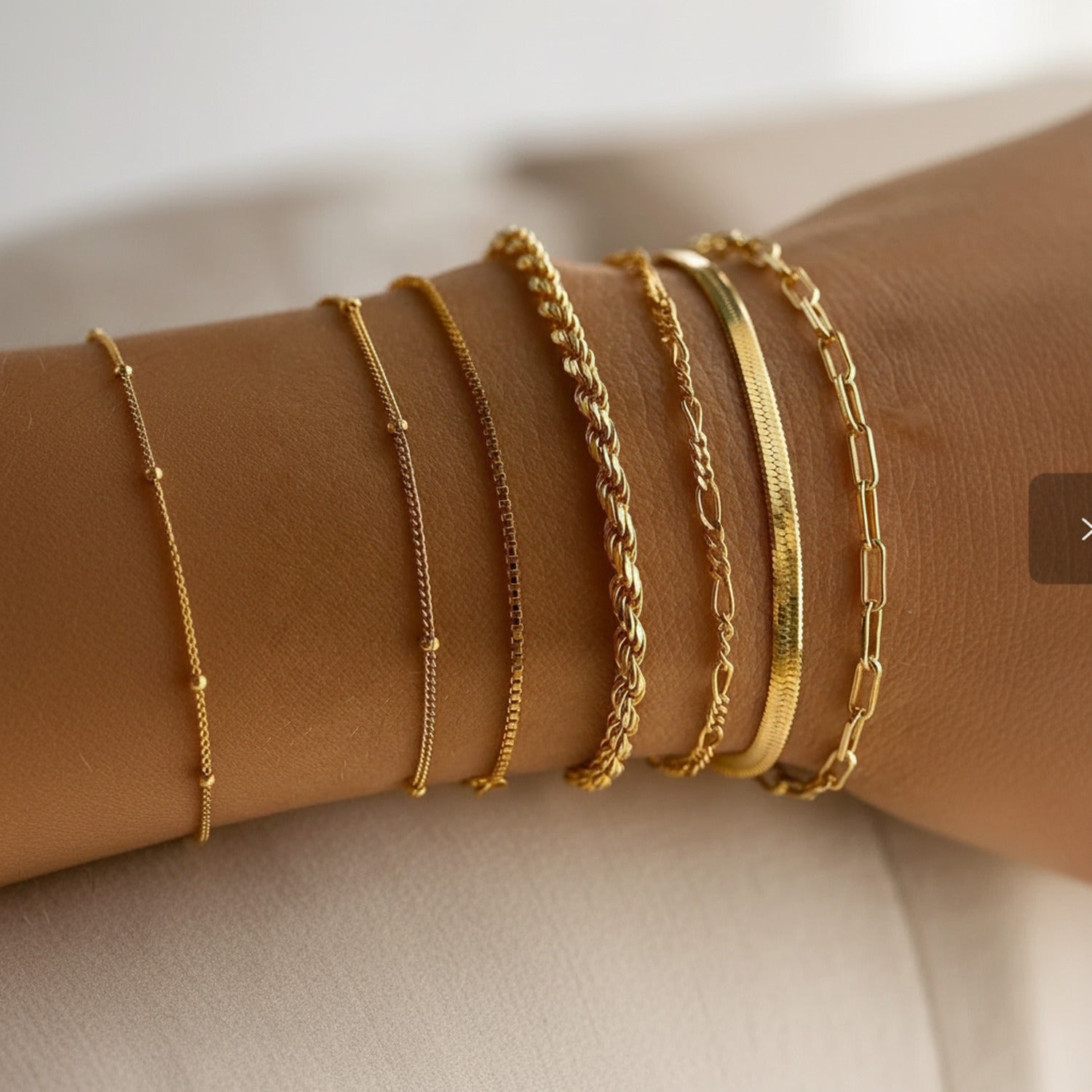Gold Chain Link Bangle Bracelet Set