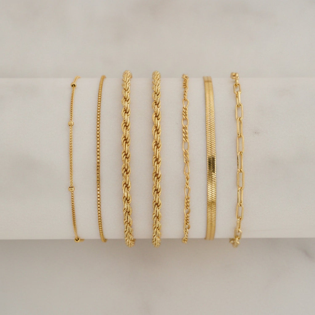 Chain Link Bangle Bracelet Set - S103 Gold