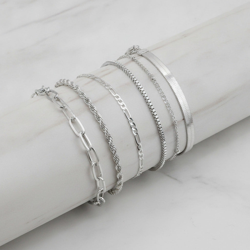 Chain Link Bangle Bracelet Set - S103 Silver
