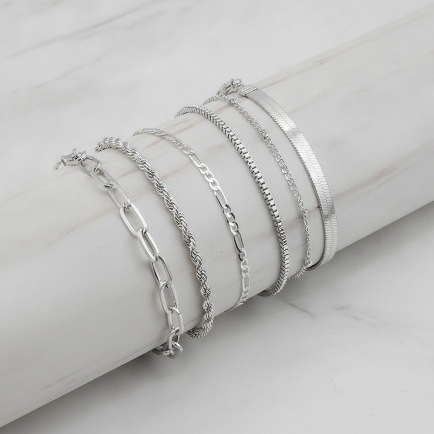 Chain Link Bangle Bracelet Set - S103 Silver
