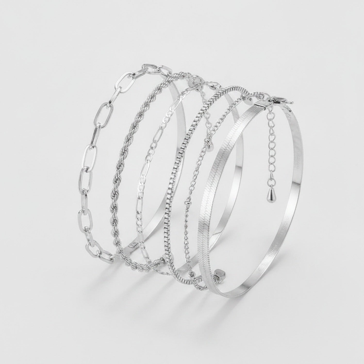 Chain Link Bangle Bracelet Set - S103 Silver