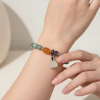 Green Jade Beaded Bracelet With Rose Quartz Charm