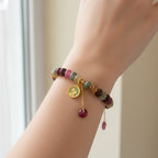 Multicolor Tourmaline Beaded Bracelet With Gold Charm