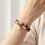 Tourmaline Beaded Bracelet With Rose Quartz Charm