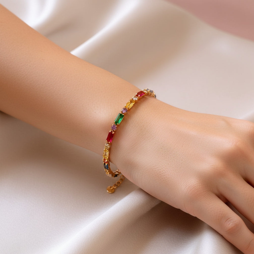 Colorful Rectangular Crystal Gemstone Chain Bracelet