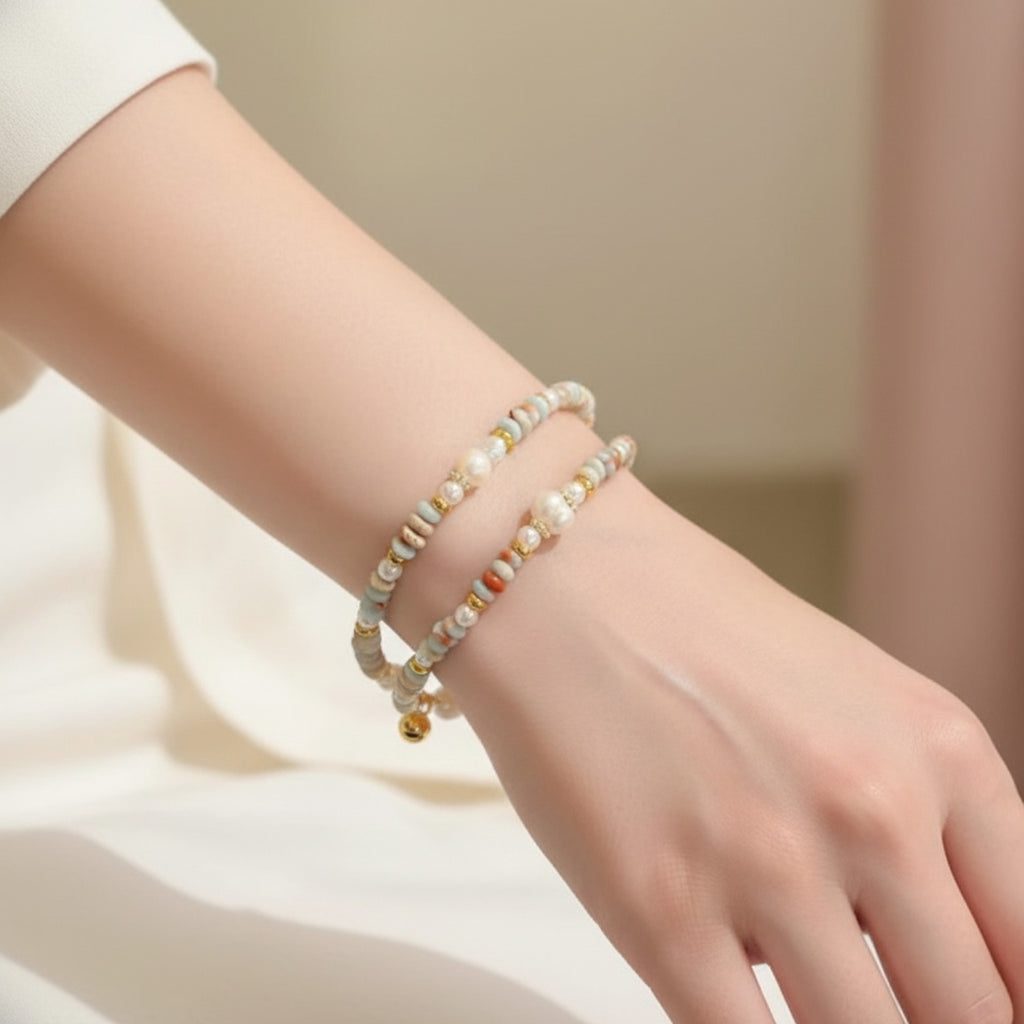 Pearl Beaded Bracelet With Gold Accents