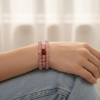 Rose Quartz Beaded Bracelet With Red Agate Accent