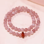Rose Quartz Beaded Bracelet With Red Agate Accent – jewelry (view 2)