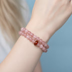 Rose Quartz Beaded Bracelet With Red Agate Accent – jewelry (view 3)